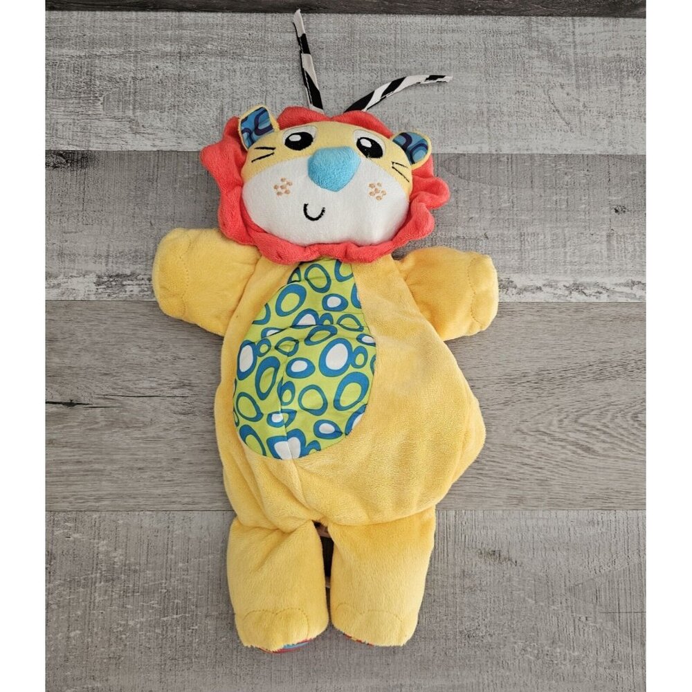 Playgro Lion Musical Plush Pull Ring Lullaby Dots Stripes Crib Toy Yellow